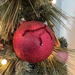 PINK Victorias Secret Large Glitter “Red Dog” 16” Round Christmas Ornament‎